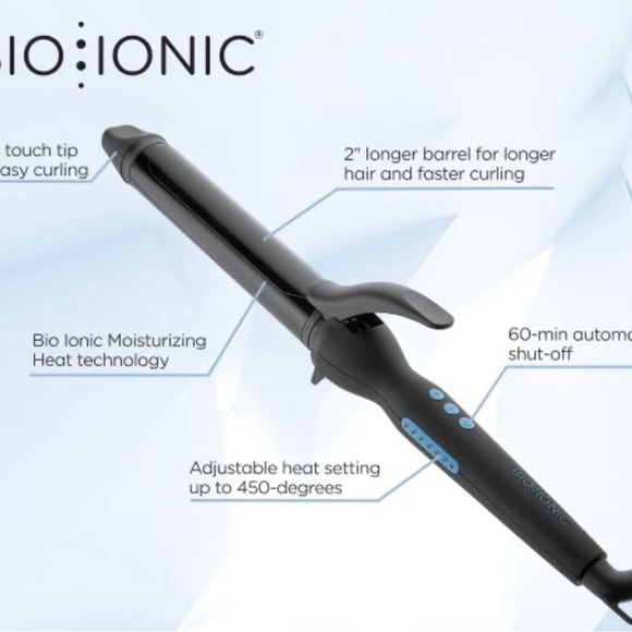 New Bio Ionic Long Barrel Styler 1.5" Pro Curling Iron. Moisturizing Heat Tech - Picture 2 of 4